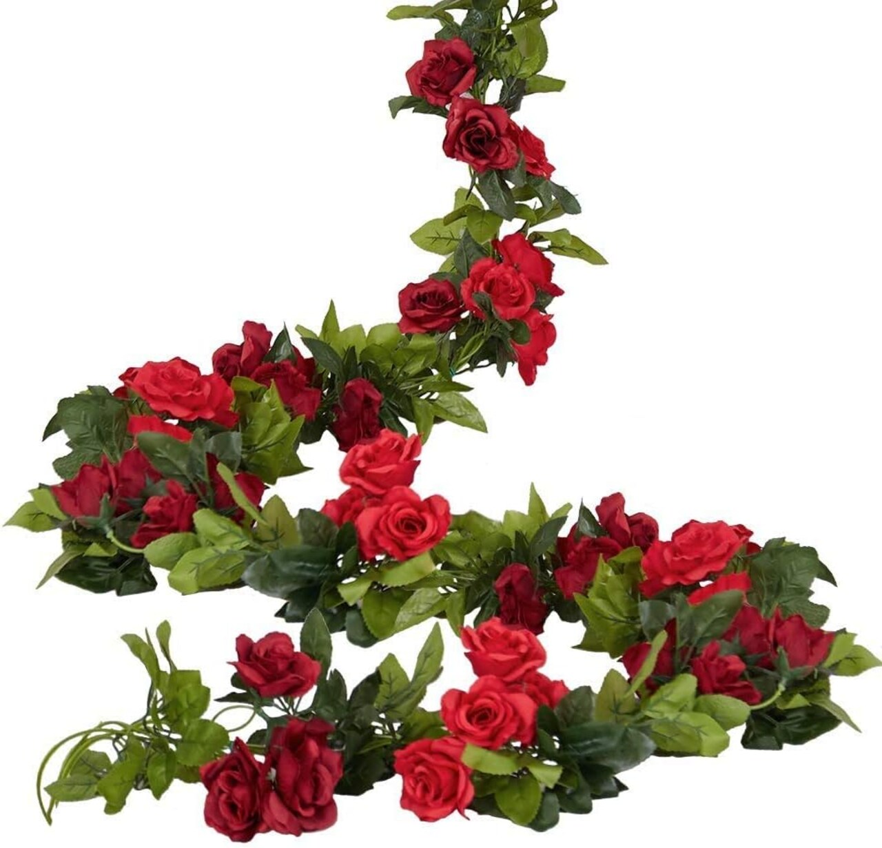 4 Pack(28.8 Ft) Artificial Flower Garland Silk Rose Flower Vines (Red) 4"D x 4"W x 86"H